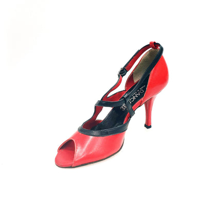 Scarpa donna Malena (4400) in pelle rossa e nera, con design elegante e dettagli raffinati, perfetta per look sofisticati.