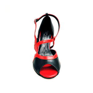 Malena (4400) - Scarpa da Donna in Pelle Nera e Pelle Rossa Tacco Glitter Nero