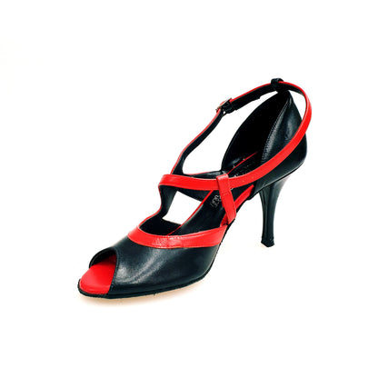 Scarpa da donna Wish Dance Shop Malena 4400 in pelle nera e rossa con tacco glitter nero, elegante e alla moda.