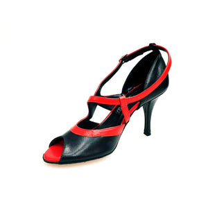 Malena (4400) - Scarpa da Donna in Pelle Nera e Pelle Rossa Tacco Glitter Nero