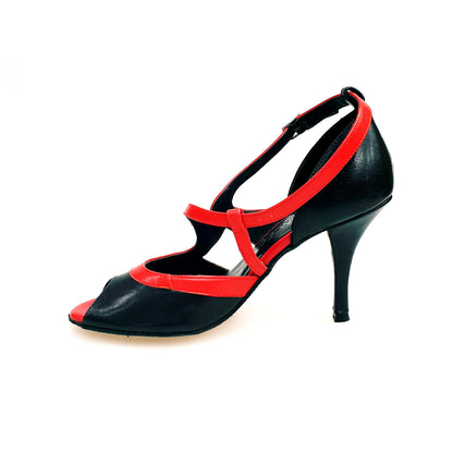 Scarpa da donna Malena (4400) Wish Dance Shop in pelle nera e rossa con tacco glitter nero, elegante e alla moda.