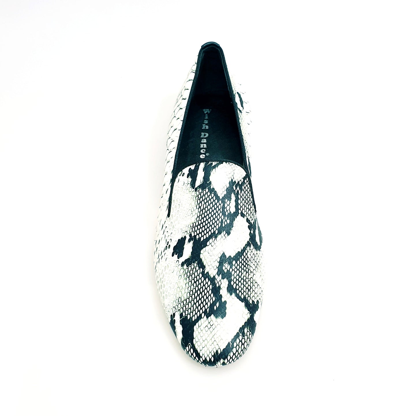 Mocassino in pitone bianco e verde Morelia MS20 di Wish Dance Shop, con forma lunga e dettagli eleganti.