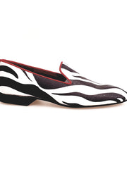 Load image into Gallery viewer, Sebras / Zebra (MS20) - Mocassino in Raso seta Zebrato Profilo Rosso Forma Lunga
