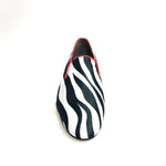 Load image into Gallery viewer, Sebras / Zebra (MS20) - Mocassino in Raso seta Zebrato Profilo Rosso Forma Lunga
