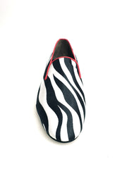 Load image into Gallery viewer, Sebras / Zebra (MS20) - Mocassino in Raso seta Zebrato Profilo Rosso Forma Lunga
