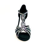 Load image into Gallery viewer, TANIA Superb (accollata) L13P - Scarpa da Ballo in Raso Seta Nero con Swarovski Boreali e Tacco Alto a Spillo Largo in Alluminio Smaltato nero con Plateau Confort Flex
