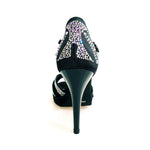 Load image into Gallery viewer, TANIA Superb (accollata) L13P - Scarpa da Ballo in Raso Seta Nero con Swarovski Boreali e Tacco Alto a Spillo Largo in Alluminio Smaltato nero con Plateau Confort Flex
