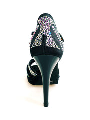 Carica immagine nella Galleria, TANIA Superb (accollata) L13P - Scarpa da Ballo in Raso Seta Nero con Swarovski Boreali e Tacco Alto a Spillo Largo in Alluminio Smaltato nero con Plateau Confort Flex
