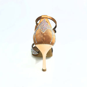 Deluxe Butterfly (L2) - Scarpa da Ballo in Raso Seta Bronzo con Swarovski Boreali e Tacco a Stiletto Squadrato Laminato Oro Ramato