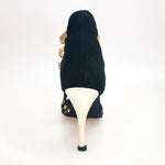 Load image into Gallery viewer, Swann Elizabeth Pirata (460PW) - Sandalo da Donna in Camoscio Nero con Borchie Oro e Swarovski Neri Incastonati elastici Oro e tacco a spillo laminato Oro
