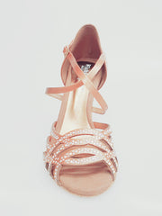 Carica immagine nella Galleria, CAROLIN QC (Marea L14) - Scarpa Da Donna Linea Bi-Flex in Raso Seta Carne Con Swarovski Boreali e Tacco a Rocchetto/Slim Latino Alto
