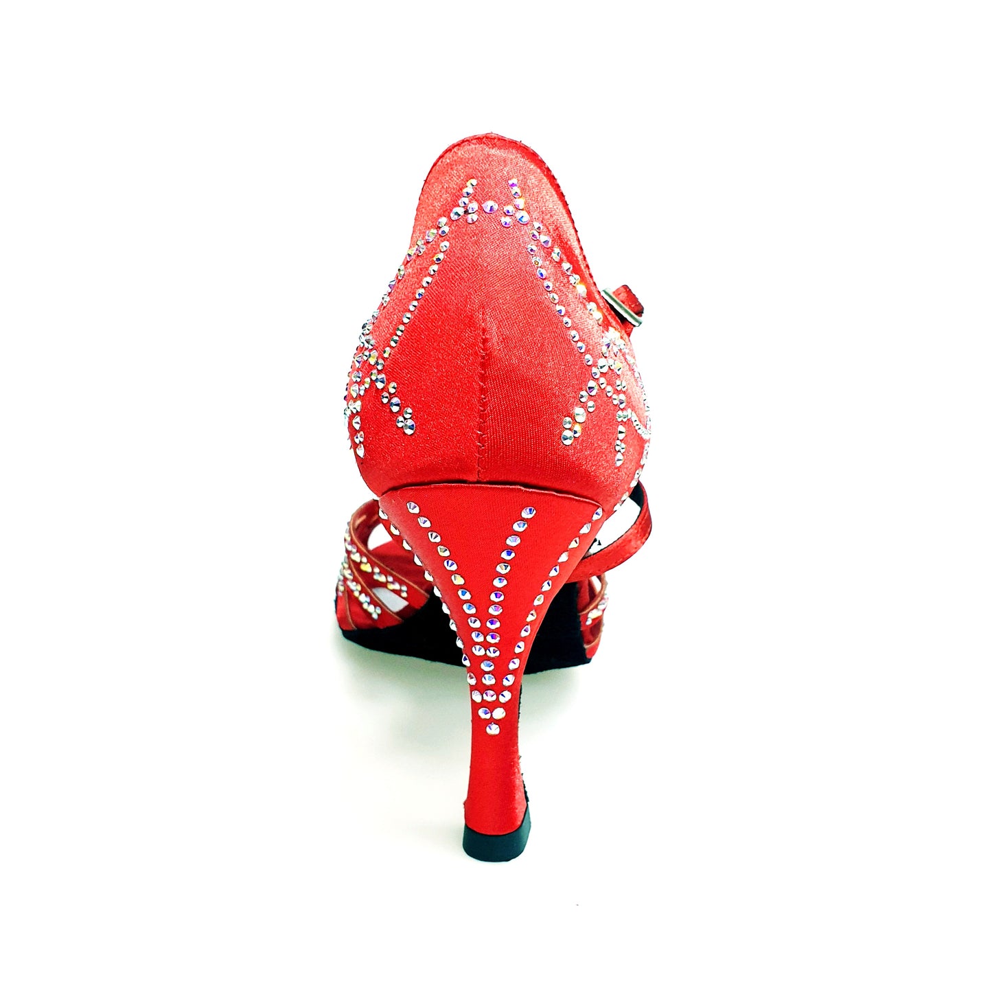 Scarpa da donna Carolin QC Marea L14 in raso seta rosso con Swarovski Boreali e tacco a rocchetto Slim Latino alto