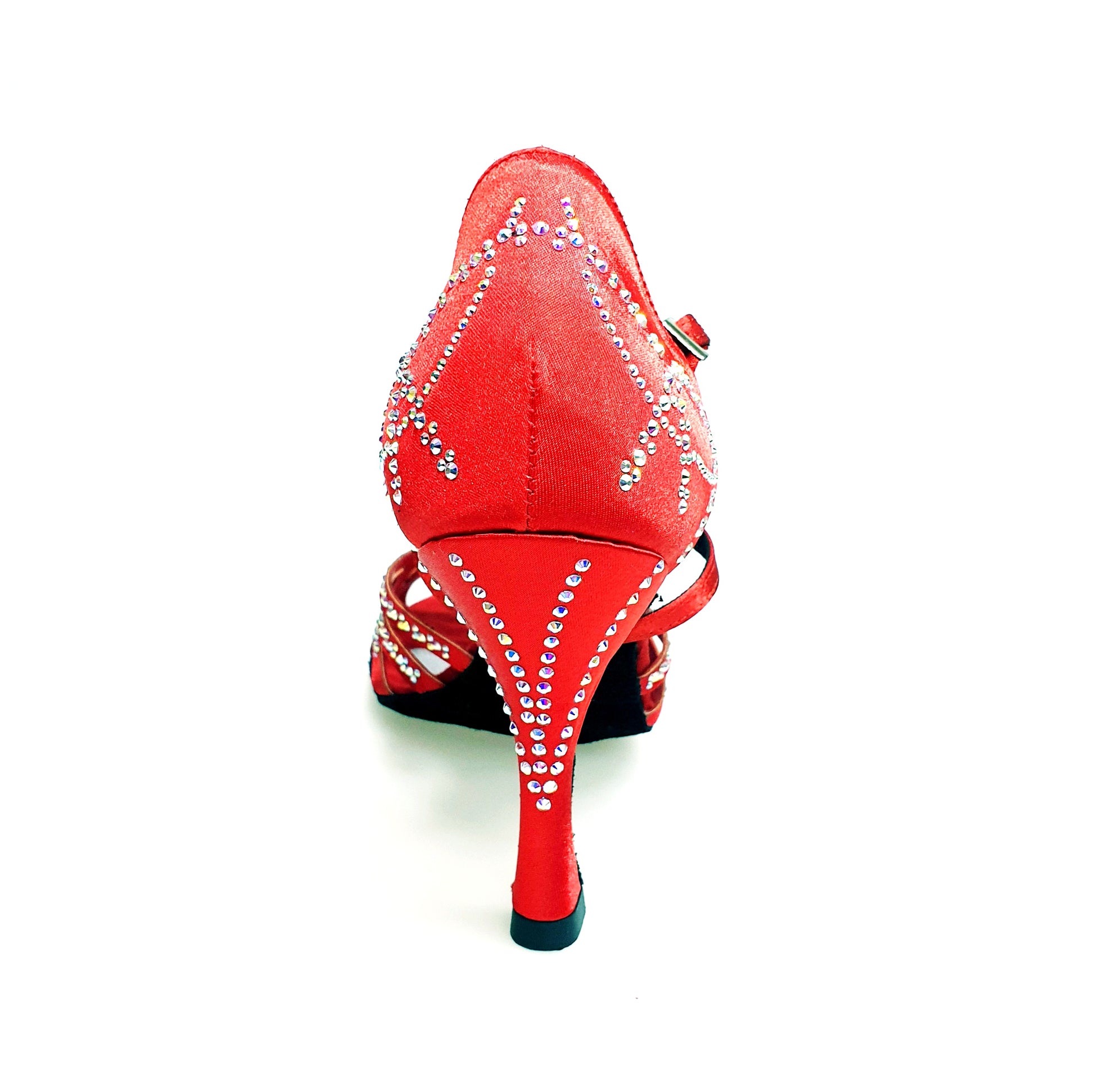 Scarpa da donna Carolin QC Marea L14 in raso seta rosso con Swarovski Boreali e tacco a rocchetto Slim Latino alto