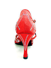 Carica immagine nella Galleria, CAROLIN QC (Marea L14) - Scarpa Da Donna Linea Bi-Flex in Raso Seta Rosso Con Swarovski Boreali e Tacco a Rocchetto/Slim Latino Alto
