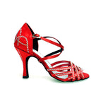 Load image into Gallery viewer, CAROLIN QC (Marea L14) - Woman&#39;s Shoe in Red Silk Satin With Boreal Swarovski and Spool Heel / Slim Latin
