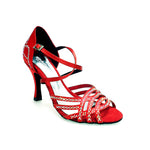 Load image into Gallery viewer, CAROLIN QC (Marea L14) - Woman&#39;s Shoe in Red Silk Satin With Boreal Swarovski and Spool Heel / Slim Latin
