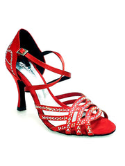 Carica immagine nella Galleria, CAROLIN QC (Marea L14) - Scarpa Da Donna Linea Bi-Flex in Raso Seta Rosso Con Swarovski Boreali e Tacco a Rocchetto/Slim Latino Alto
