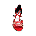 Load image into Gallery viewer, CAROLIN QC (Marea L14) - Woman&#39;s Shoe in Red Silk Satin With Boreal Swarovski and Spool Heel / Slim Latin
