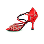 Load image into Gallery viewer, CAROLIN QC (Marea L14) - Woman&#39;s Shoe in Red Silk Satin With Boreal Swarovski and Spool Heel / Slim Latin
