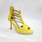 Load image into Gallery viewer, GIOVANNA (460ZIP PW) - Sandalo da Donna in Camoscio Giallo con zip ed elastici Oro Tacco a Rocchetto Slim
