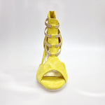 Load image into Gallery viewer, GIOVANNA (460ZIP PW) - Sandalo da Donna in Camoscio Giallo con zip ed elastici Oro Tacco a Rocchetto Slim
