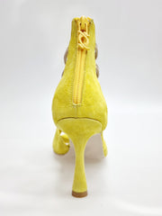 Carica immagine nella Galleria, GIOVANNA (460ZIP PW) - Sandalo da Donna in Camoscio Giallo con zip ed elastici Oro Tacco a Rocchetto Slim
