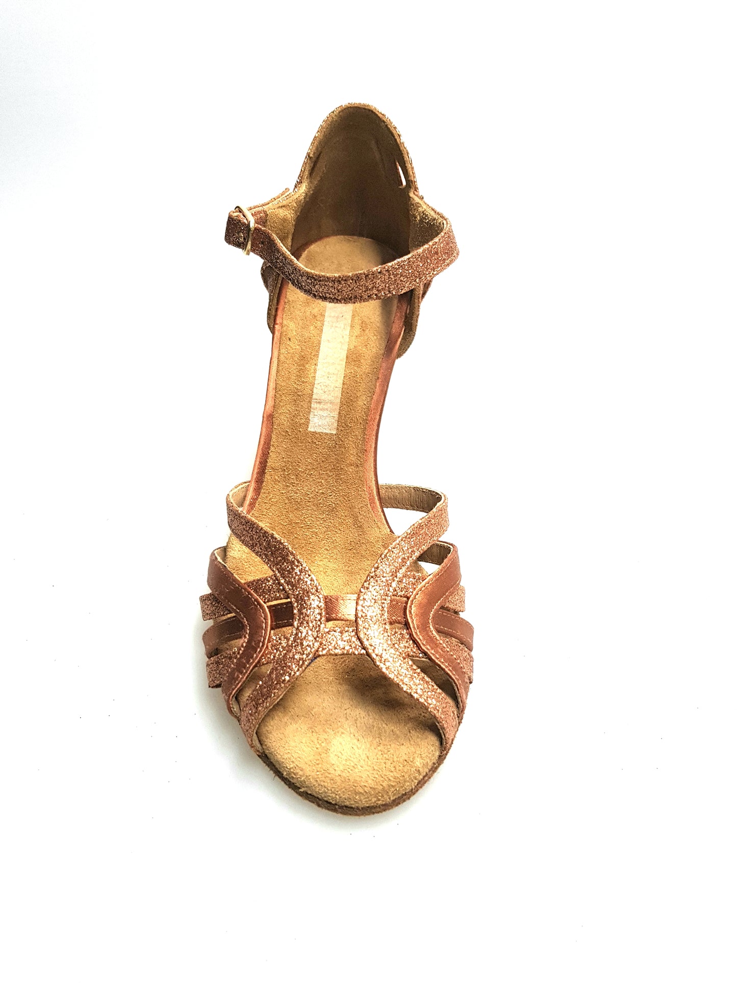 Sandalo donna Deborah Wish Dance Shop in raso seta bronzo tan e glitter bronzo tan, con cinturino elegante e suola comoda.