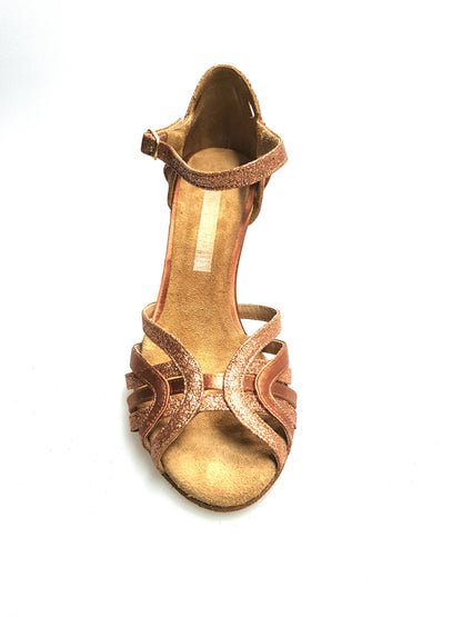 Sandalo donna Deborah Wish Dance Shop in raso seta bronzo tan e glitter bronzo tan, con cinturino elegante e suola comoda.