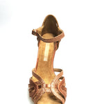 Cargar imagen en la Galería, Sandalo donna Deborah Wish Dance Shop in raso seta bronzo tan e glitter bronzo tan, con cinturino elegante e suola comoda.

