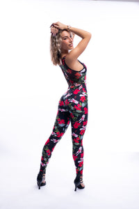 AINA Fleur (Ref. 3185) - Jumpsuit in Breathable Microfibre Bielastic Modeling Containment Floral Floral Design in Colors and Bielastic Mesh Lasered design Fleur Fiorato in Colors