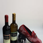 Load image into Gallery viewer, Lion Red Silver Black (PJ) - Red Suede Moccasin for Men with Black / Silver Mini Studs and Fangs
