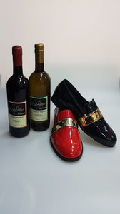Jackson (PJ) - Moccasin in Red Patent Leather and Silver Band Lined in Genuine Italian Leather