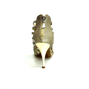 Intrigo (780) - Scarpa da Donna in Glitter Platino con Tacco a Spillo Laminato oro Platino
