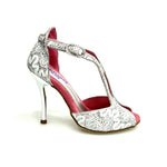 Load image into Gallery viewer, Sophie (401) - Sandalo da Donna in Pizzo Bianco con Tacco a Spillo laminato Argento
