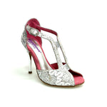 Load image into Gallery viewer, Sophie (401) - Sandalo da Donna in Pizzo Bianco con Tacco a Spillo laminato Argento
