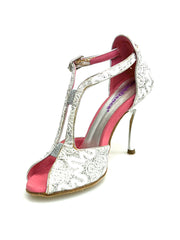 Load image into Gallery viewer, Sophie (401) - Sandalo da Donna in Pizzo Bianco con Tacco a Spillo laminato Argento
