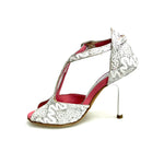 Load image into Gallery viewer, Sophie (401) - Sandalo da Donna in Pizzo Bianco con Tacco a Spillo laminato Argento
