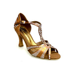 Load image into Gallery viewer, CAMILA Superb (accollata) L13 - Ballet Shoe in Bronze Silk Satin with Boreal Swarovski and Spool Heel
