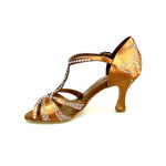 Load image into Gallery viewer, CAMILA Superb (accollata) L13 - Ballet Shoe in Bronze Silk Satin with Boreal Swarovski and Spool Heel
