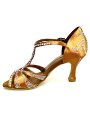 Carica immagine nella Galleria, CAMILA Superb (accollata) L13 - Scarpa da Ballo in Raso Seta Bronzo con Swarovski Boreali e Tacco a Rocchetto
