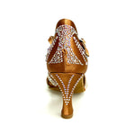 Load image into Gallery viewer, CAMILA Superb (accollata) L13 - Ballet Shoe in Bronze Silk Satin with Boreal Swarovski and Spool Heel
