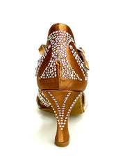 Carica immagine nella Galleria, CAMILA Superb (accollata) L13 - Scarpa da Ballo in Raso Seta Bronzo con Swarovski Boreali e Tacco a Rocchetto
