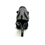 Load image into Gallery viewer, CAMILA Superb (accollata) L13P - Dance Shoe in Black Satin Silk with Boreal Swarovski and Wide Low Stiletto Heel with Plateau
