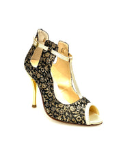 Carica immagine nella Galleria, Jenny (18/06) - Scarpa in Cate Fiorato Veneziano Oro e Profili Lurex Oro con Tacco a Spillo Laminato Oro
