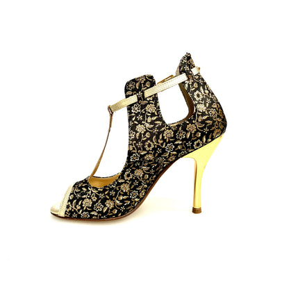 Scarpa Jenny (18/06) in cate veneziano oro con profili lurex oro e tacco a spillo laminato oro, elegante e brillante