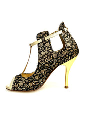 Carica immagine nella Galleria, Jenny (18/06) - Scarpa in Cate Fiorato Veneziano Oro e Profili Lurex Oro con Tacco a Spillo Laminato Oro
