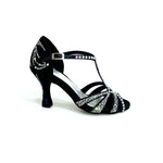 Carica immagine nella Galleria, ALESSIA Superb (L1) - Scarpa da Ballo in Raso Seta Nero con Swarovski e Tacco a Rocchetto
