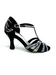 Carica immagine nella Galleria, ALESSIA Superb (L1) - Scarpa da Ballo in Raso Seta Nero con Swarovski e Tacco a Rocchetto
