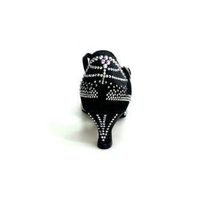 DADA Diamond QA (L5) - Scarpa da Ballo in Raso Nero Con Swarovski Tacco 5cm a Rocchetto