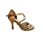 Carica immagine nella Galleria, CAROLIN QC (Marea L14) - Scarpa Da Donna Bi-Flex in Raso Seta Bronzo Con Swarovski Boreali e Tacco a Rocchetto/Slim Latino Alto
